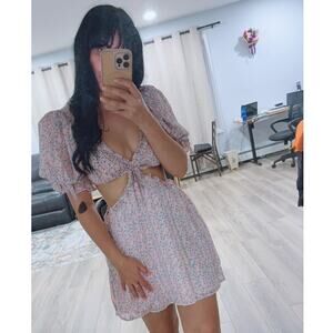 For Love & Lemons Phoebe Flowy Adjustable Boho Soft Girly Mini Dress Pink Medium